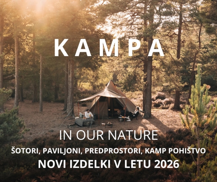 Kampa šotor v naravnem gozdu – družinsko kampiranje, udobje na prostem in vrhunska kamp oprema.