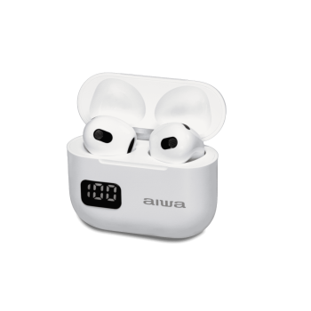 AIWA slušalke TWS, LED ekran, EBTW-100WT, bele